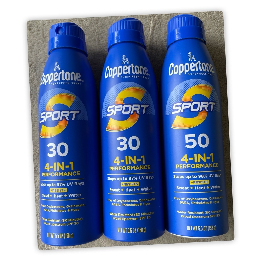 Coppertone Sport 4-in-1 Sunscreen Spray SPF 30 & 50 5.5oz Lot of 3 Expired